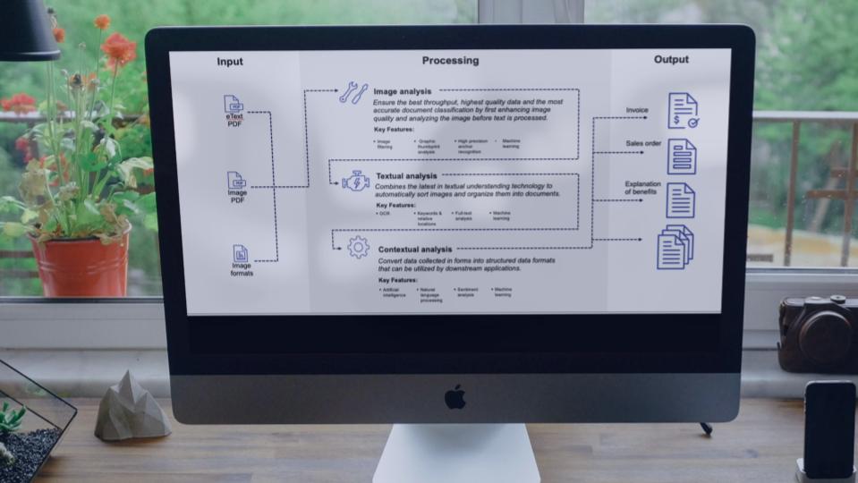 monitor showing how incoming invoices are captured by opentext software automatically behind the scenes to speed up processing times and reduce human error; utility, opentext support