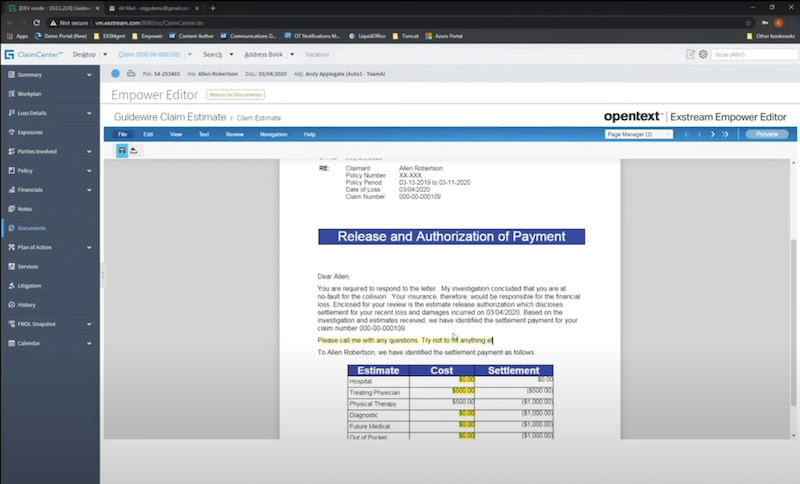 Guidewire and OpenText Integration Options - document generation